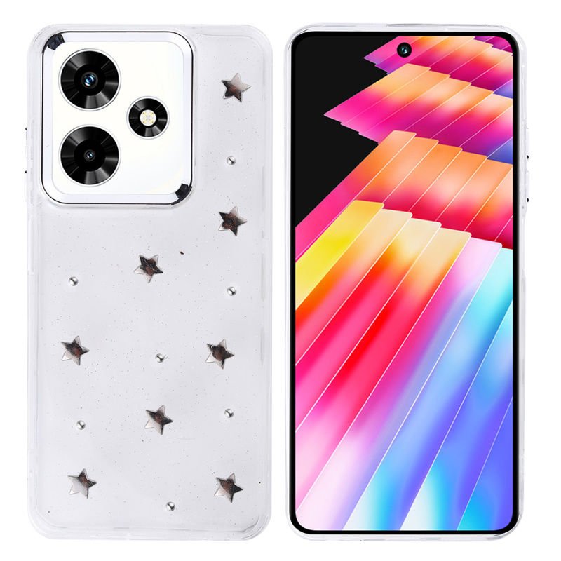 İnfinix Hot 30 Kılıf Airbag Tasarımlı Simli Şeffaf Patinda Kutup Kapak