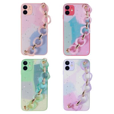 Apple iPhone 11 Kılıf Simli Desenli El Askılı Tutacaklı Patinda Elsa Silikon Kapak