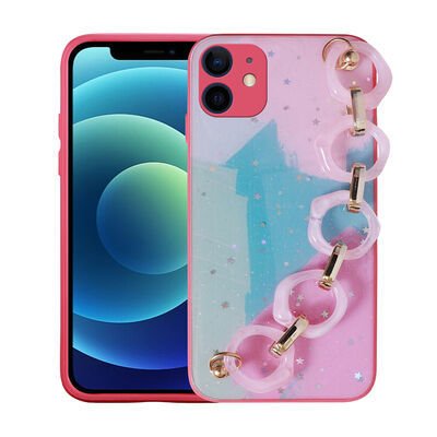 Apple iPhone 11 Kılıf Simli Desenli El Askılı Tutacaklı Patinda Elsa Silikon Kapak