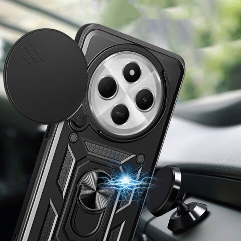 Xiaomi Redmi 14C 4G Kılıf Magnetik Standlı Kamera Korumalı Patinda Sürgülü Vega Kapak