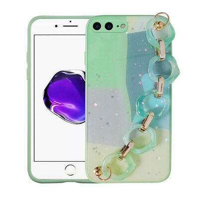 Apple iPhone 8 Plus Kılıf Simli Desenli El Askılı Tutacaklı Patinda Elsa Silikon Kapak