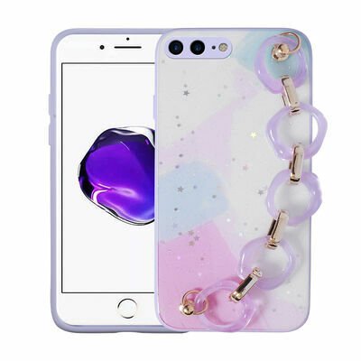 Apple iPhone 8 Plus Kılıf Simli Desenli El Askılı Tutacaklı Patinda Elsa Silikon Kapak