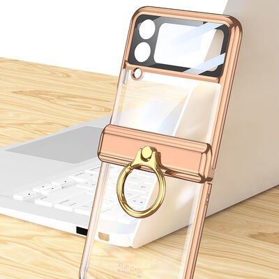 Galaxy Z Flip 4 Kılıf Patinda Kıpta Yüzüklü Lens Korumalı Kapak