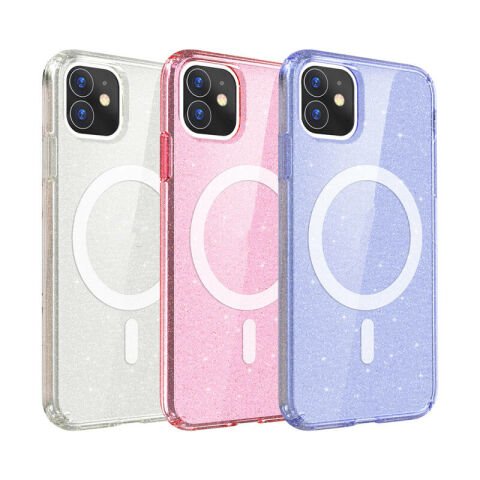 Apple iPhone 11 Kılıf Magsafe Şarj Özellikli Parlayan Simli Saydam Renkli Patinda Allstar Kapak