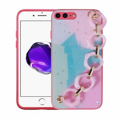 Apple iPhone 7 Plus Kılıf Simli Desenli El Askılı Tutacaklı Patinda Elsa Silikon Kapak