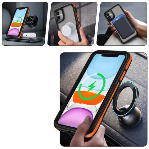 Apple iPhone 12 Kılıf Magsafe Şarj Özellikli Renkli Kenar Airbag Şeritli Patinda Lamer Kapak