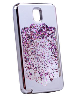 Galaxy Note 3 Kılıf Patinda Lazer Çiçekli Sıvılı Silikon Pembe Koyu