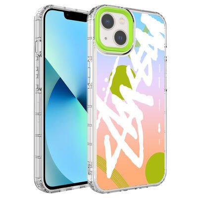 Apple iPhone 14 Kılıf Kamera Korumalı Renkli Desenli Sert Silikon Patinda Korn Kapak