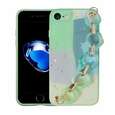 Apple iPhone 8 Kılıf Simli Desenli El Askılı Tutacaklı Patinda Elsa Silikon Kapak