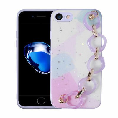 Apple iPhone 8 Kılıf Simli Desenli El Askılı Tutacaklı Patinda Elsa Silikon Kapak