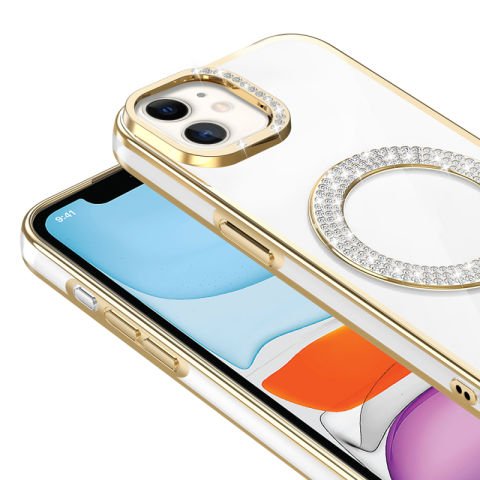 Apple iPhone 11 Kılıf Pırlanta Taş Tasarımlı Magsafe Şarj Özellikli Patinda Karetta Silikon Kapak