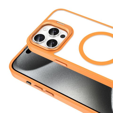 Apple iPhone 15 Pro Max Kılıf Magsafe Şarj Özellikli Standlı Patinda Magsafe Klon Lensli Kapak