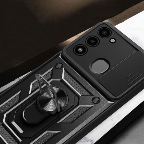 Tecno Spark 8C Kılıf Magnetik Standlı Kamera Korumalı Patinda Sürgülü Vega Kapak