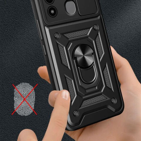 Tecno Spark 8C Kılıf Magnetik Standlı Kamera Korumalı Patinda Sürgülü Vega Kapak