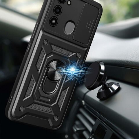Tecno Spark 8C Kılıf Magnetik Standlı Kamera Korumalı Patinda Sürgülü Vega Kapak