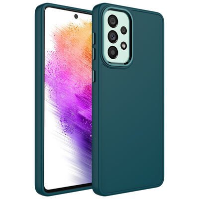 Galaxy A52 Kılıf Metal Çerçeve ve Buton Tasarımlı Silikon Patinda Luna Kapak