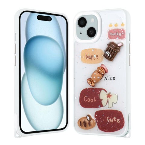 Apple iPhone 15 Plus Kılıf Parlayan Simli Kabartma Figürlü Patinda Cevze Kapak
