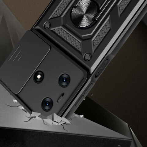 Tecno Spark 10C Kılıf Magnetik Standlı Kamera Korumalı Patinda Sürgülü Vega Kapak