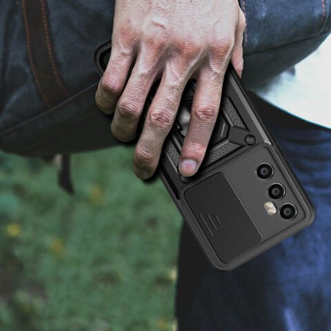 Realme C65 4G Kılıf Magnetik Standlı Kamera Korumalı Patinda Sürgülü Vega Kapak