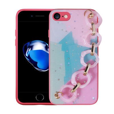 Apple iPhone 7 Kılıf Simli Desenli El Askılı Tutacaklı Patinda Elsa Silikon Kapak