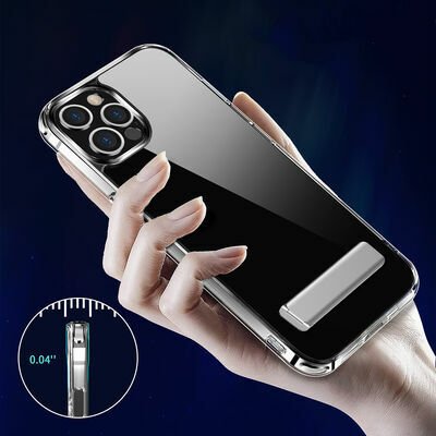 Apple iPhone 13 Pro Kılıf Standlı Şeffaf Silikon Patinda L-Stand Kapak