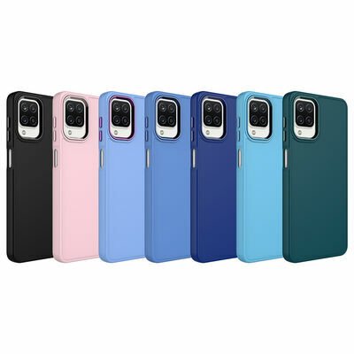 Galaxy M32 Kılıf Metal Çerçeve ve Buton Tasarımlı Silikon Patinda Luna Kapak