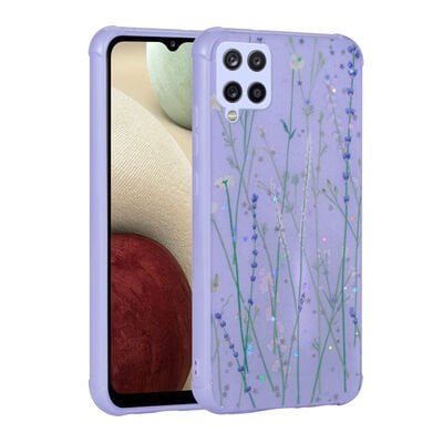 Galaxy A12 Kılıf Simli Desenli Kamera Korumalı Parlak Patinda Popy Kapak