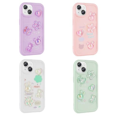 Apple iPhone 15 Plus Kılıf Kabartma Figürlü Parlak Patinda Toys Silikon Kapak