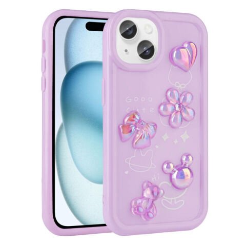 Apple iPhone 15 Plus Kılıf Kabartma Figürlü Parlak Patinda Toys Silikon Kapak