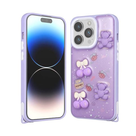 Apple iPhone 14 Pro Max Kılıf Parlayan Simli Kabartma Figürlü Patinda Cevze Kapak