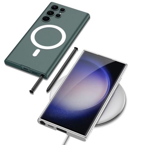 Galaxy S23 Ultra Kılıf Wireless Şarj Özellikli Patinda Kıpta Magsafe Silikon Kapak