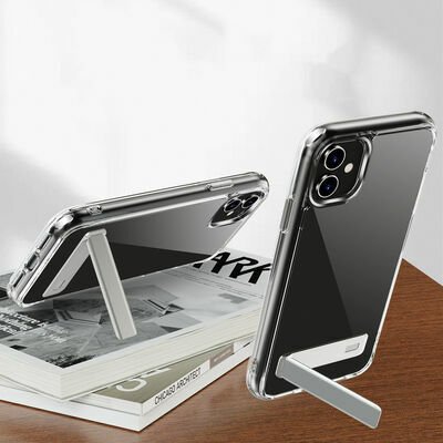 Apple iPhone 12 Kılıf Standlı Şeffaf Silikon Patinda L-Stand Kapak