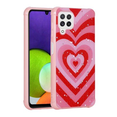 Galaxy M32 Kılıf Simli Desenli Kamera Korumalı Parlak Patinda Popy Kapak