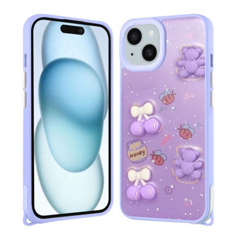 Apple iPhone 14 Plus Kılıf Parlayan Simli Kabartma Figürlü Patinda Cevze Kapak