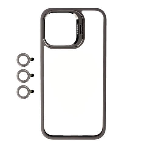Apple iPhone 15 Pro Kılıf Kamera Lens Korumalı Standlı Patinda Klon Lensli Kapak