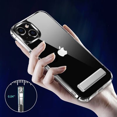 Apple iPhone 13 Kılıf Standlı Şeffaf Silikon Patinda L-Stand Kapak