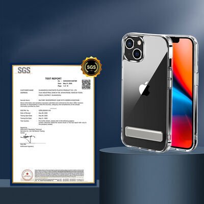 Apple iPhone 13 Kılıf Standlı Şeffaf Silikon Patinda L-Stand Kapak