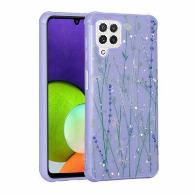 Galaxy M22 Kılıf Simli Desenli Kamera Korumalı Parlak Patinda Popy Kapak