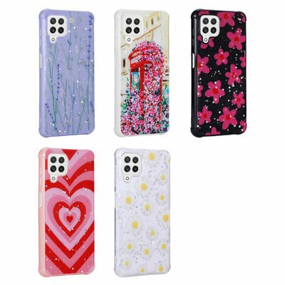 Galaxy M22 Kılıf Simli Desenli Kamera Korumalı Parlak Patinda Popy Kapak