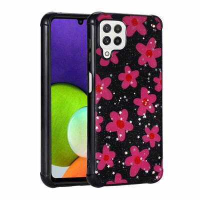 Galaxy M22 Kılıf Simli Desenli Kamera Korumalı Parlak Patinda Popy Kapak