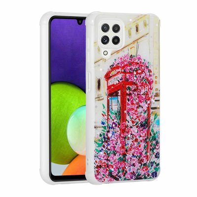 Galaxy M22 Kılıf Simli Desenli Kamera Korumalı Parlak Patinda Popy Kapak