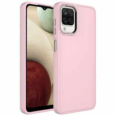 Galaxy A12 Kılıf Metal Çerçeve ve Buton Tasarımlı Silikon Patinda Luna Kapak