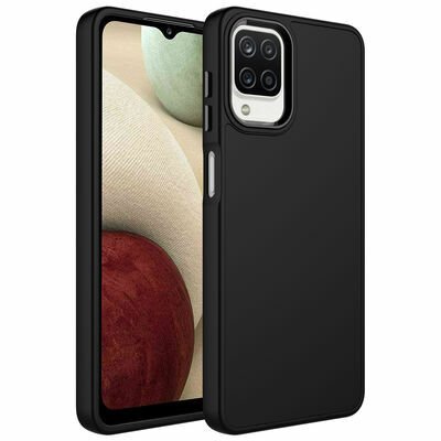 Galaxy A12 Kılıf Metal Çerçeve ve Buton Tasarımlı Silikon Patinda Luna Kapak
