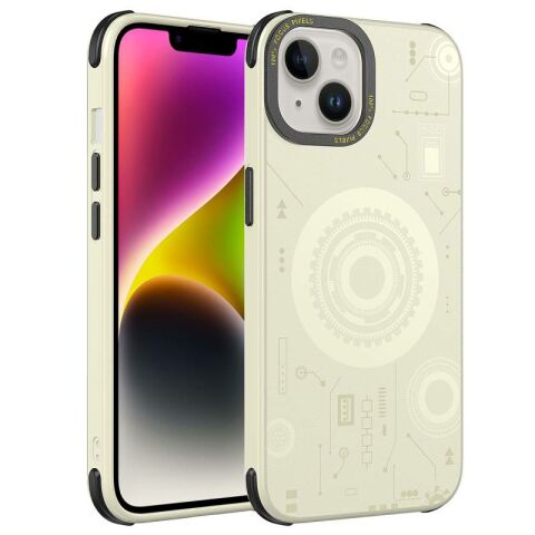 Apple iPhone 14 Plus Kılıf Patinda Wireless Şarj Özellikli Desenli Hot Kapak