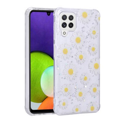 Galaxy A22 4G Kılıf Simli Desenli Kamera Korumalı Parlak Patinda Popy Kapak