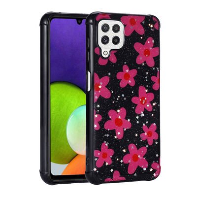 Galaxy A22 4G Kılıf Simli Desenli Kamera Korumalı Parlak Patinda Popy Kapak