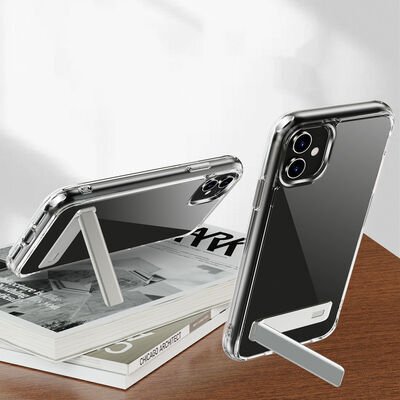 Apple iPhone 11 Kılıf Standlı Şeffaf Silikon Patinda L-Stand Kapak