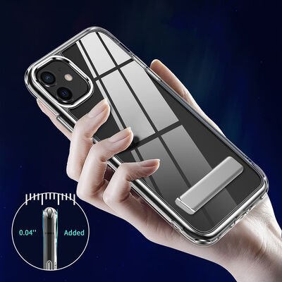 Apple iPhone 11 Kılıf Standlı Şeffaf Silikon Patinda L-Stand Kapak