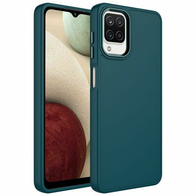 Galaxy M12 Kılıf Metal Çerçeve ve Buton Tasarımlı Silikon Patinda Luna Kapak