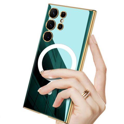 Galaxy S23 Ultra Kılıf Wireless Şarj Özellikli Kenarları Elektroplating Kaplama Aynalı Patinda Kent Kapak